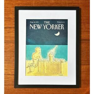 Framed 1991 The New Yorker Magazine Cover Aug 26 Mankoff Sand Castle